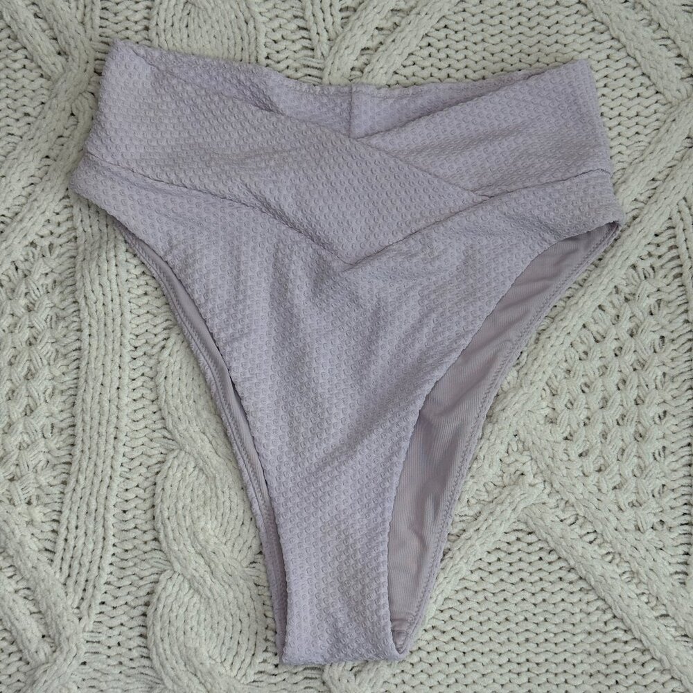 Aerie Lavender Jacquard Crossover High Cut Cheeky Bikini Bottoms